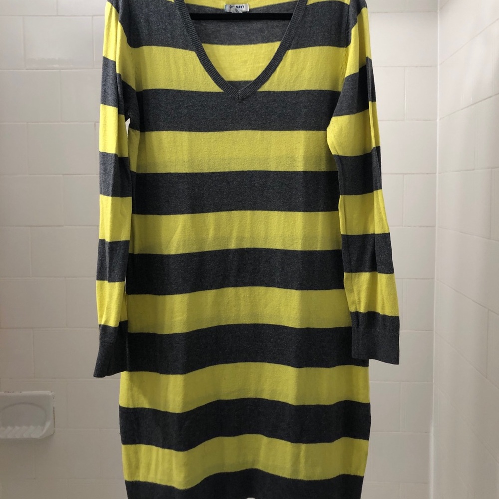 Striped V-Neck Sweater Dress